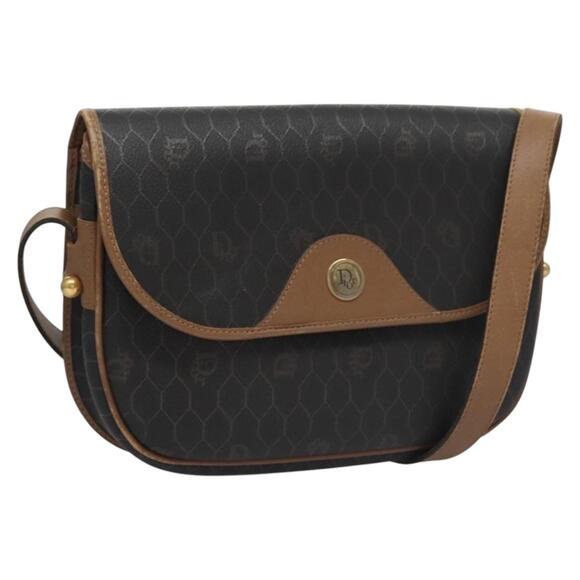 DIOR Honeycomb Canvas Shoulder Bag Pvc Leather Black